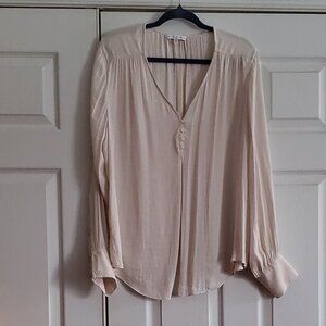 Silky Long Sleeve with Button Cuffs V Neck Popover Blouse Top